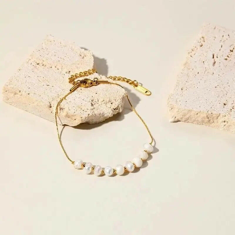 14k Gold Plated Stainless Steel Fresh Water Pearl Bead Bracelet - Fidget Anxiety Relief Jewellery - Mindful Rings
