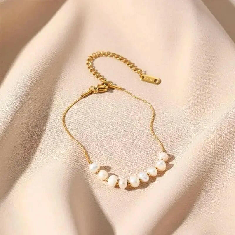 14k Gold Plated Stainless Steel Fresh Water Pearl Bead Bracelet - Fidget Anxiety Relief Jewellery - Mindful Rings