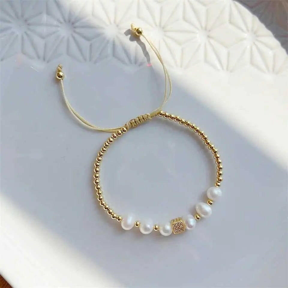 Cube Fresh Water Pearl Fidget Bracelet - 18K Gold Plated Anxiety Relief Jewellery - Mindful Rings