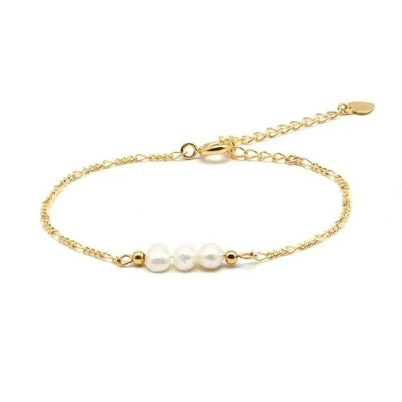 Gold Plated over .925 Sterling Silver Three Imitation Pearls Bead Bracelet - Fidget Jewellery - Mindful Rings