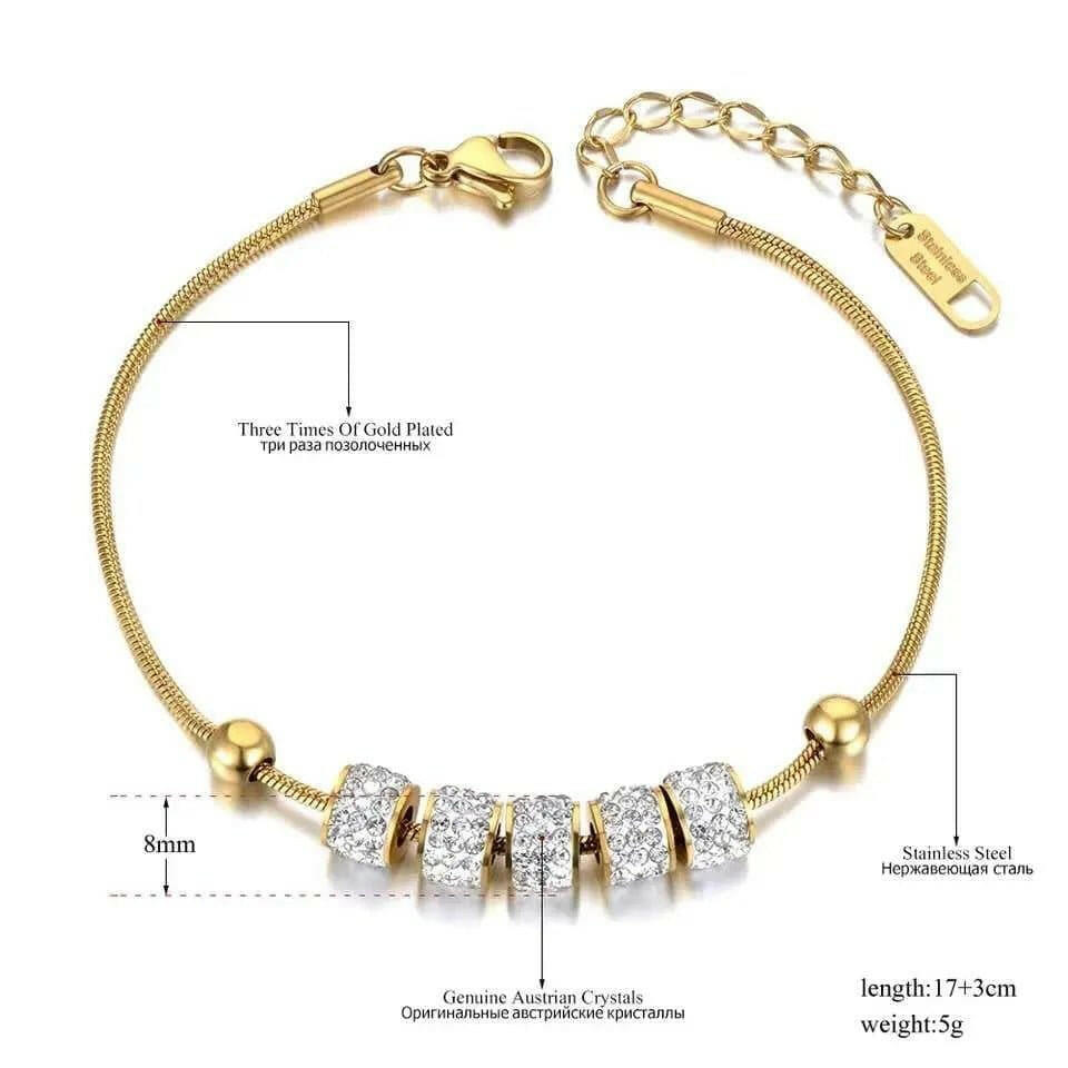 Gold Plated Stainless Steel 5 Cz Bead Bracelet - Fidget Jewellery - Mindful Rings