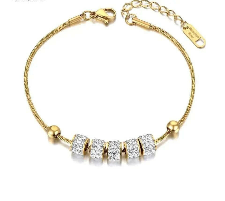 Gold Plated Stainless Steel 5 Cz Bead Bracelet - Fidget Jewellery - Mindful Rings