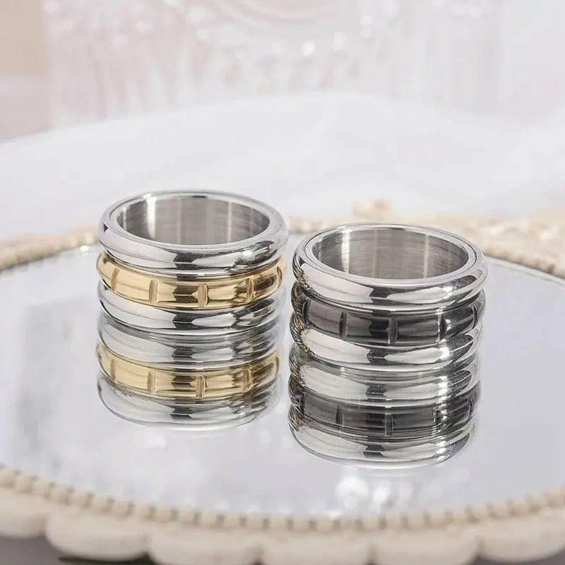 Mens Stainless Steel Gold and Black Spinner Ring - Rotatable Anti Stress Fidget Ring - Mindful Rings
