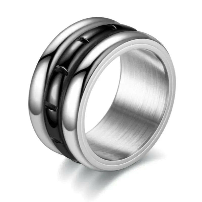Mens Stainless Steel Gold and Black Spinner Ring - Rotatable Anti Stress Fidget Ring - Mindful Rings