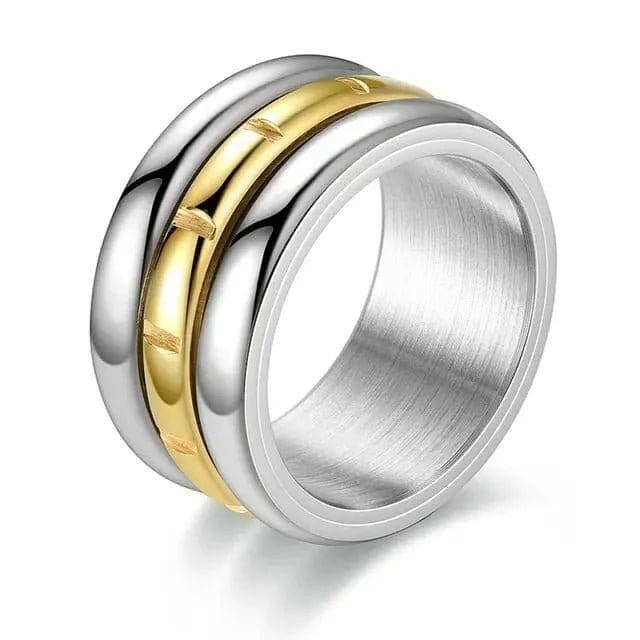 Mens Stainless Steel Gold and Black Spinner Ring - Rotatable Anti Stress Fidget Ring - Mindful Rings