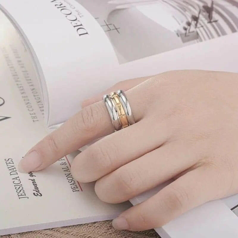 Mens Stainless Steel Gold and Black Spinner Ring - Rotatable Anti Stress Fidget Ring - Mindful Rings
