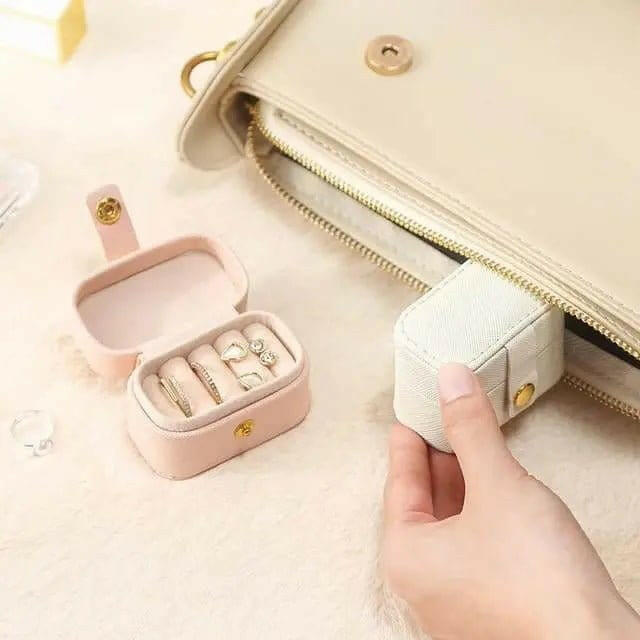 Mini Travel Ring Storage Box PU Leather Black and Pink - Mindful Rings