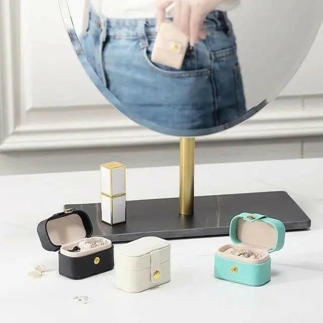 Mini Travel Ring Storage Box PU Leather Black and Pink - Mindful Rings