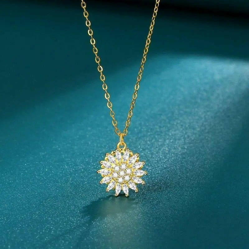 The Balance Collection - Spinning Necklace Gold Plated Sunflower Pendant - Mindful Rings