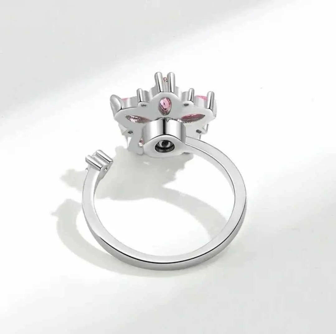 The Breath Collection Mindful Rings .925 Sterling Silver - Pink Flower Fidget Spinner Ring - Mindful Rings
