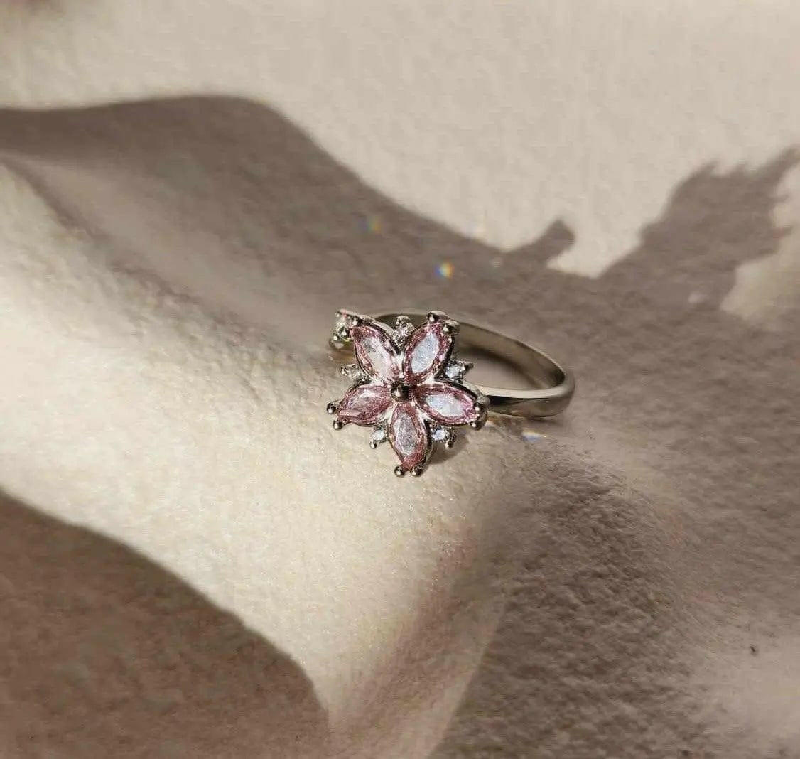 The Breath Collection Mindful Rings .925 Sterling Silver - Pink Flower Fidget Spinner Ring - Mindful Rings