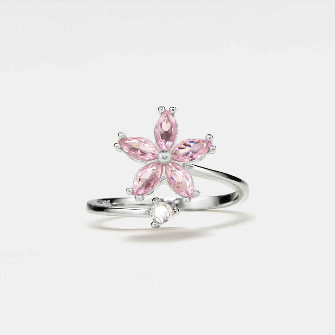 The Breath Collection Mindful Rings .925 Sterling Silver - Pink Flower Fidget Spinner Ring - Mindful Rings