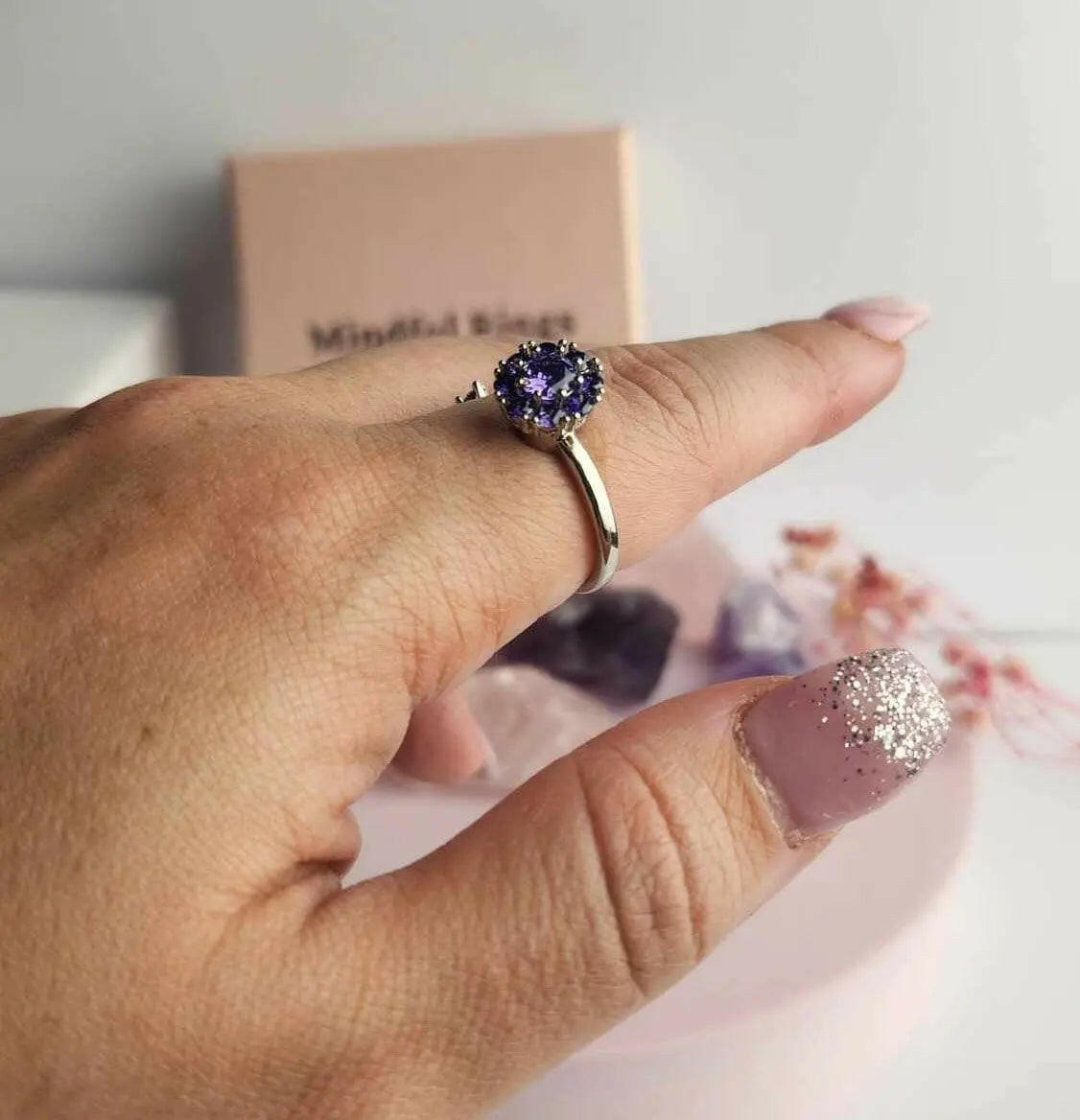 The Essential Collection Mindful Rings - Deep Purple Gemmed Fidget Spinner Ring - Mindful Rings