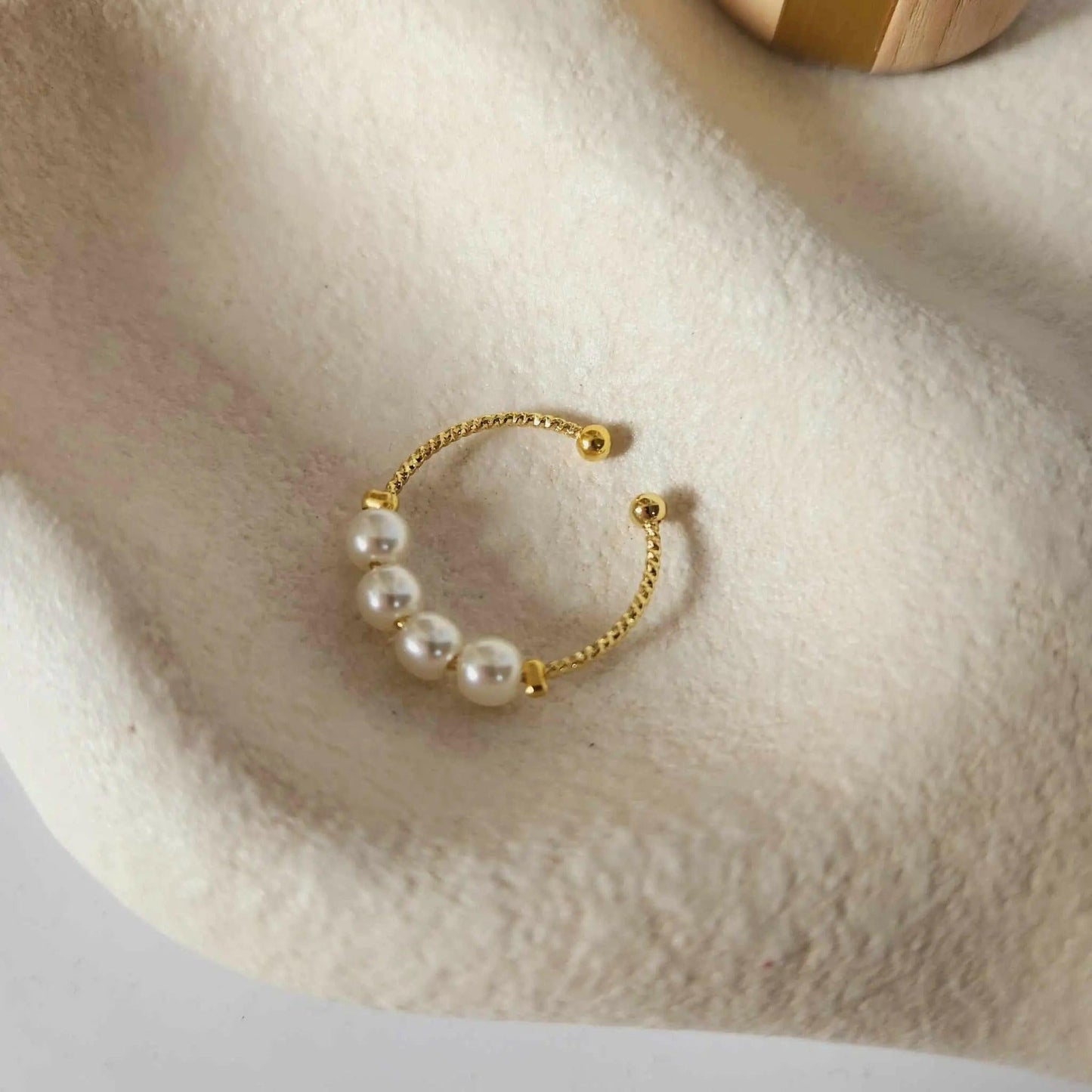The Gold Plated - White Faux Pearl Fidget Anxiety Ring - Mindful Rings