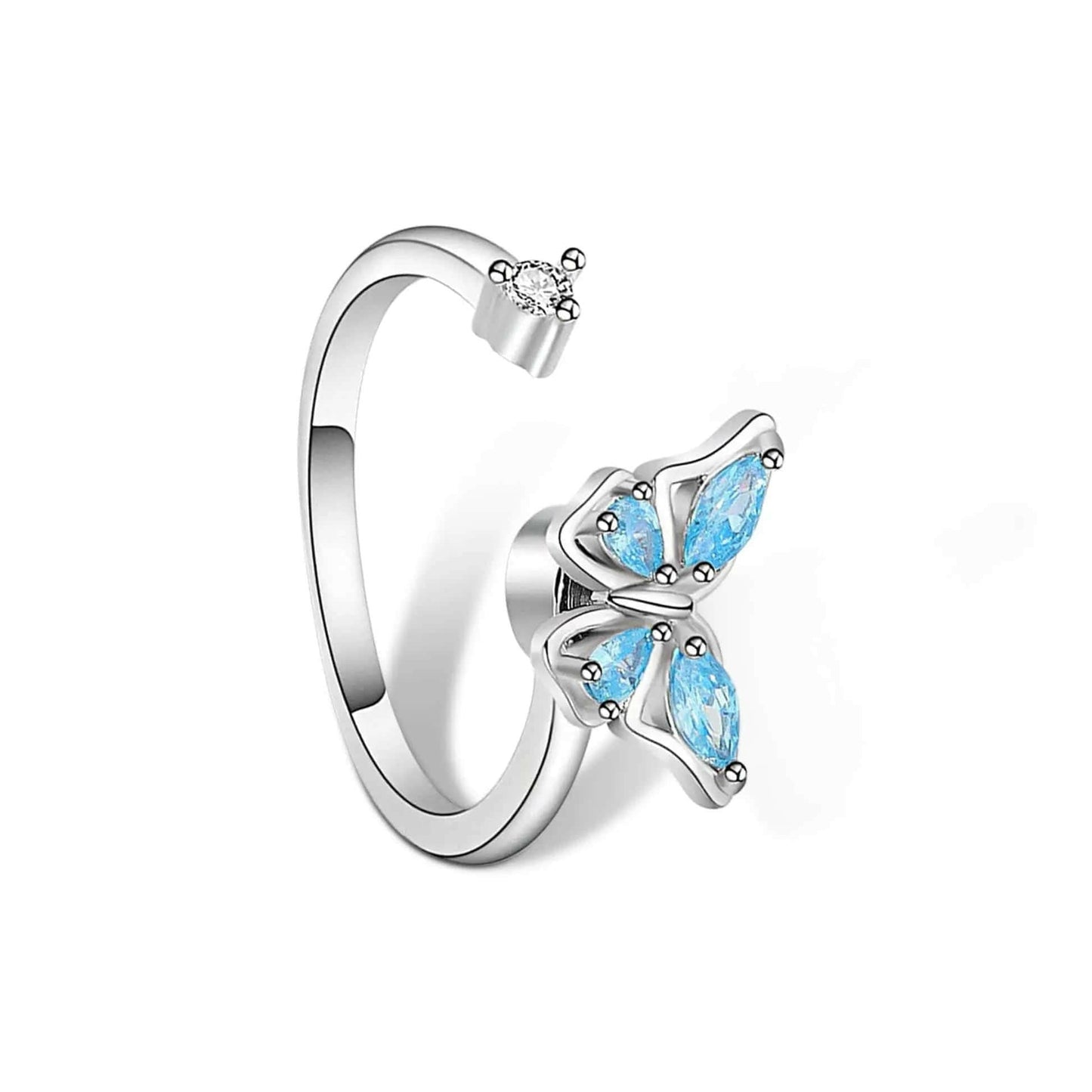 The Wellbeing Collection - .925 Sterling Silver Blue Butterfly Fidget Spinner Ring - Mindful Rings
