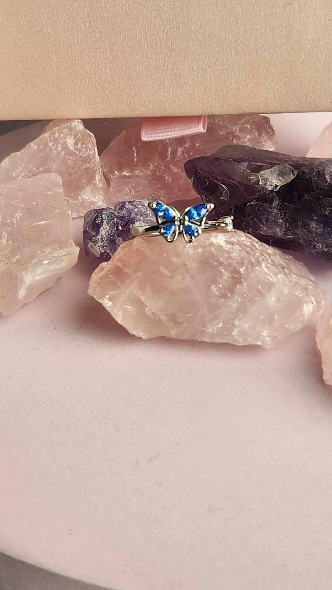 The Wellbeing Collection - .925 Sterling Silver Blue Butterfly Fidget Spinner Ring - Mindful Rings