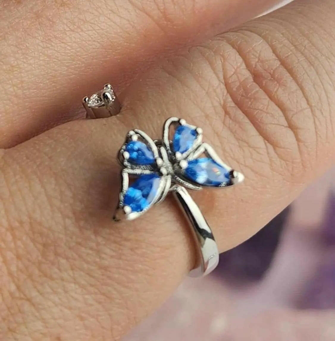 The Wellbeing Collection - .925 Sterling Silver Blue Butterfly Fidget Spinner Ring - Mindful Rings