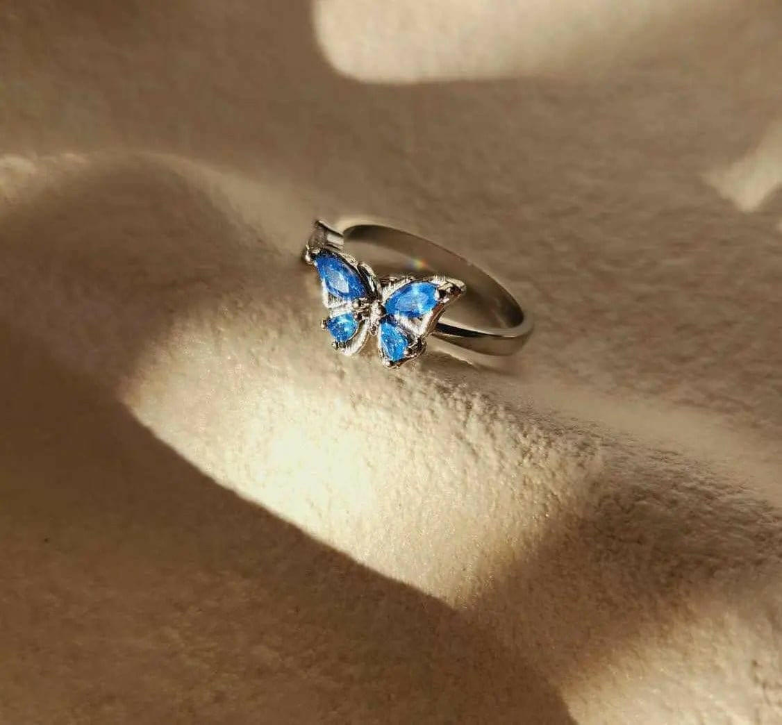 The Wellbeing Collection - .925 Sterling Silver Blue Butterfly Fidget Spinner Ring - Mindful Rings