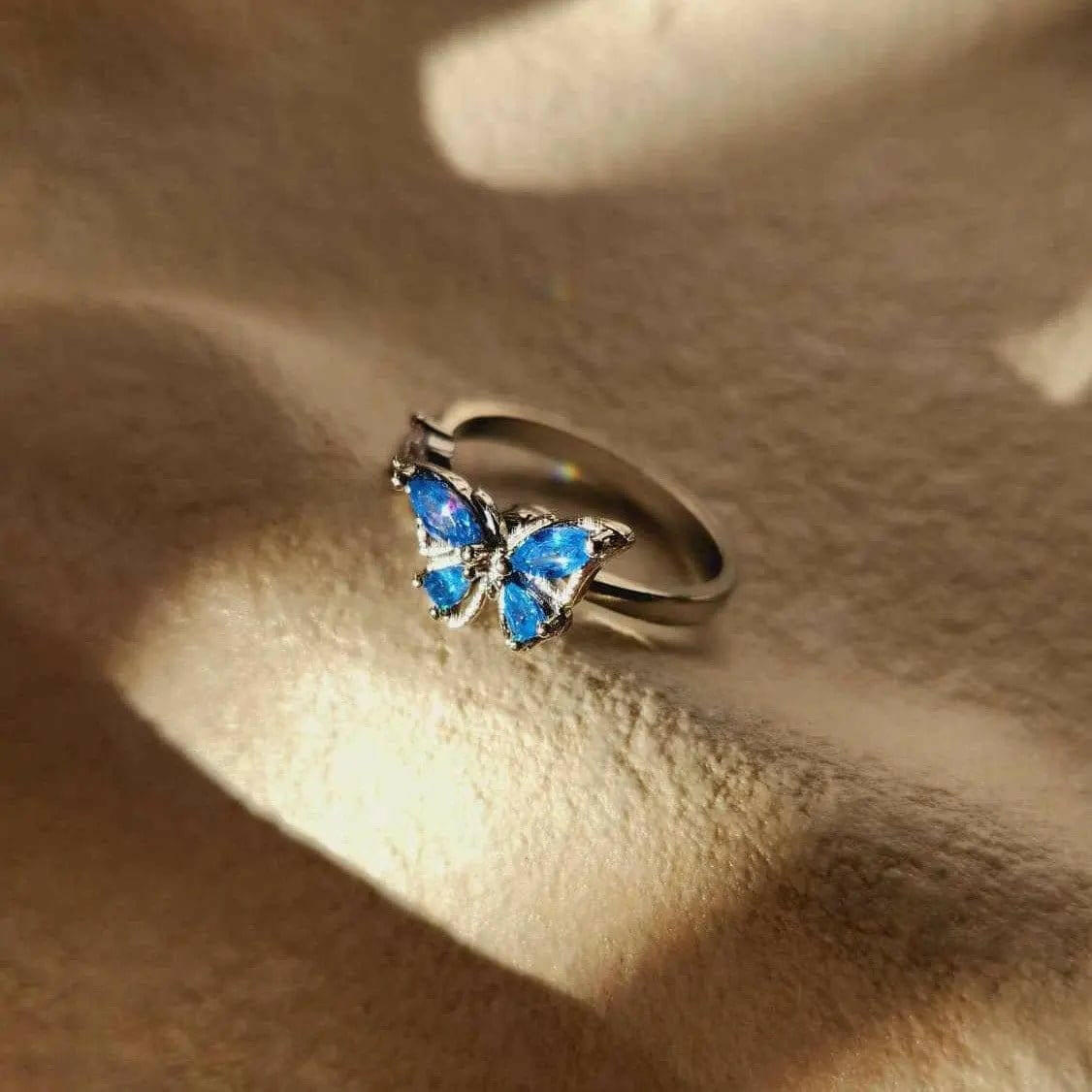 The Wellbeing Collection - .925 Sterling Silver Blue Butterfly Fidget Spinner Ring - Mindful Rings