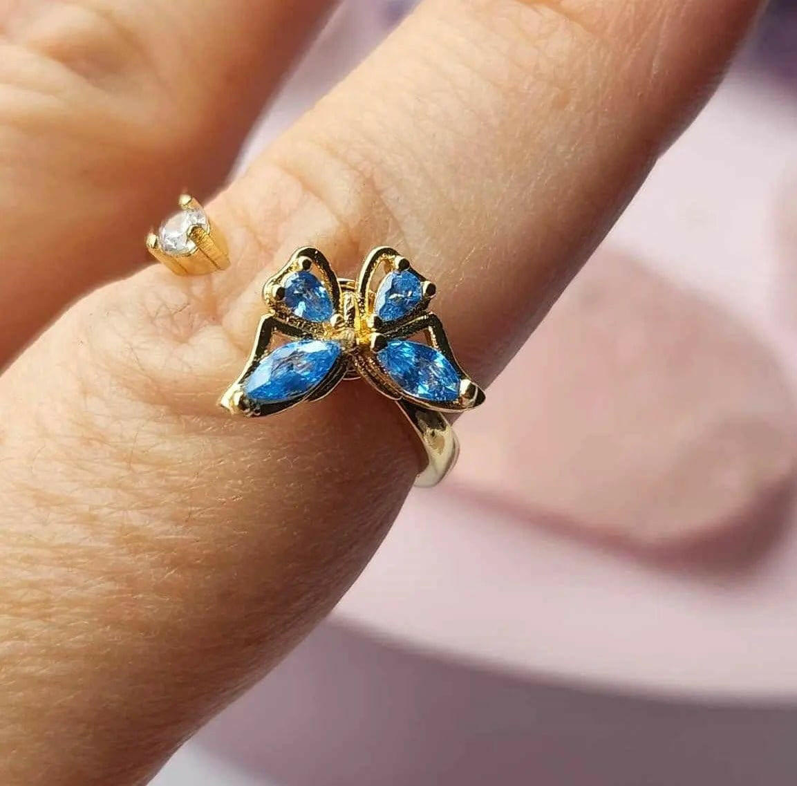 The Wellbeing Collection - Gold Plated Blue Butterfly Fidget Spinner Ring - Mindful Rings