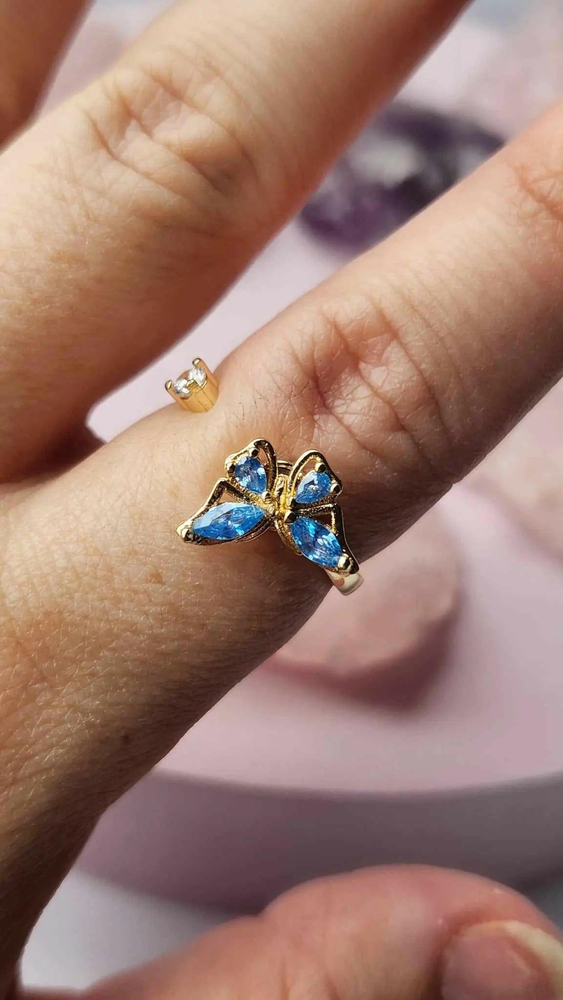 The Wellbeing Collection - Gold Plated Blue Butterfly Fidget Spinner Ring - Mindful Rings
