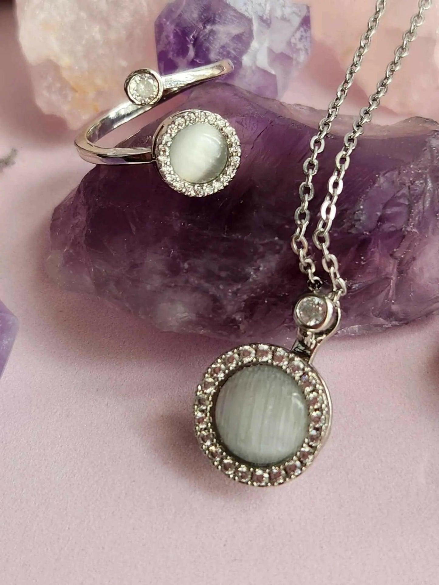 The White Opalite Collection Bundle - Opal Fidget Spinner Ring & Necklace - Mindful Rings