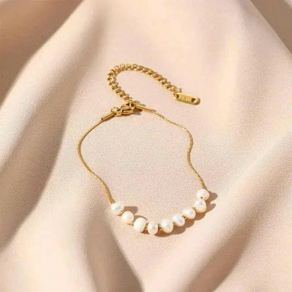 14k Gold Plated Stainless Steel Fresh Water Pearl Bead Bracelet - Fidget Anxiety Relief Jewellery - Mindful Rings