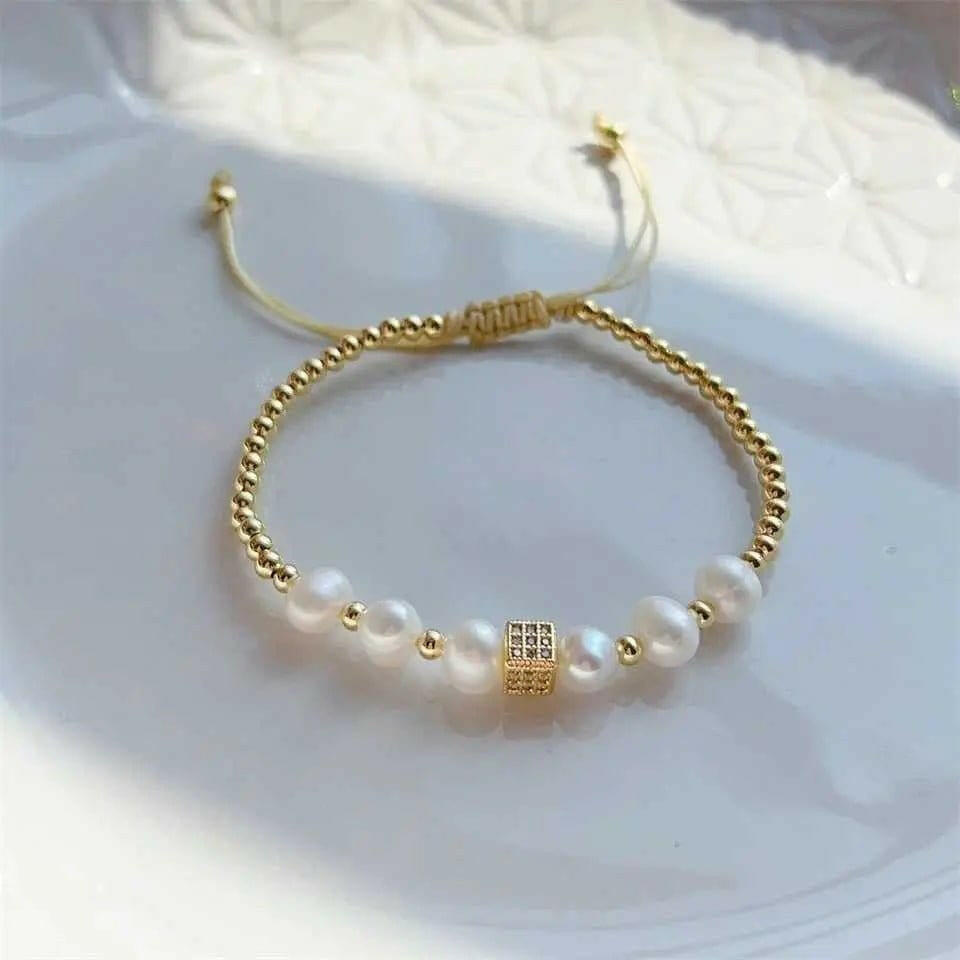 Cube Fresh Water Pearl Fidget Bracelet - 18K Gold Plated Anxiety Relief Jewellery - Mindful Rings