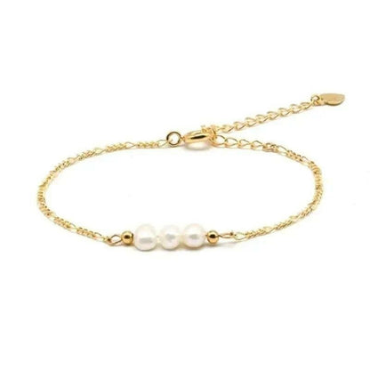 Gold Plated over .925 Sterling Silver Three Imitation Pearls Bead Bracelet - Fidget Jewellery - Mindful Rings