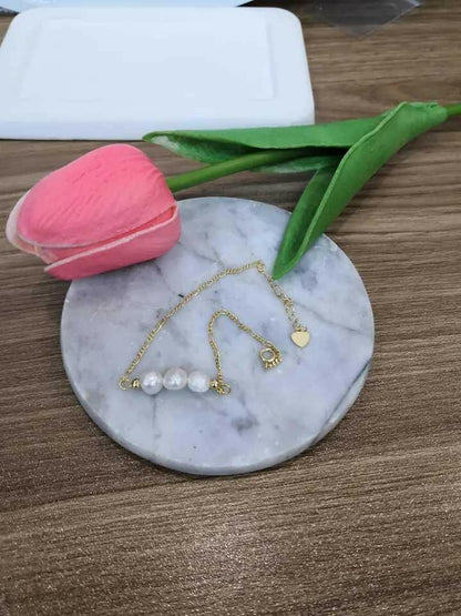 Gold Plated over .925 Sterling Silver Three Imitation Pearls Bead Bracelet - Fidget Jewellery - Mindful Rings