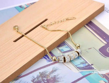Gold Plated Stainless Steel 5 Cz Bead Bracelet - Fidget Jewellery - Mindful Rings