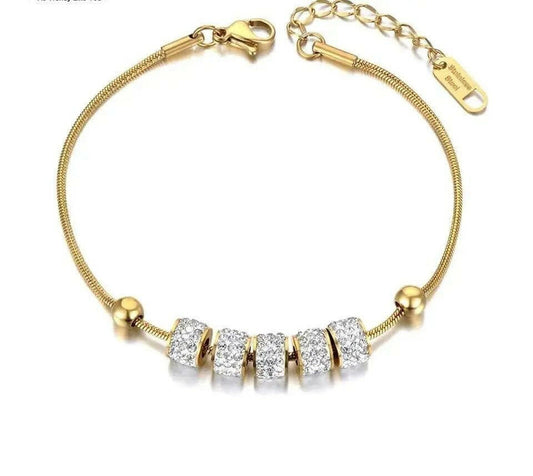Gold Plated Stainless Steel 5 Cz Bead Bracelet - Fidget Jewellery - Mindful Rings