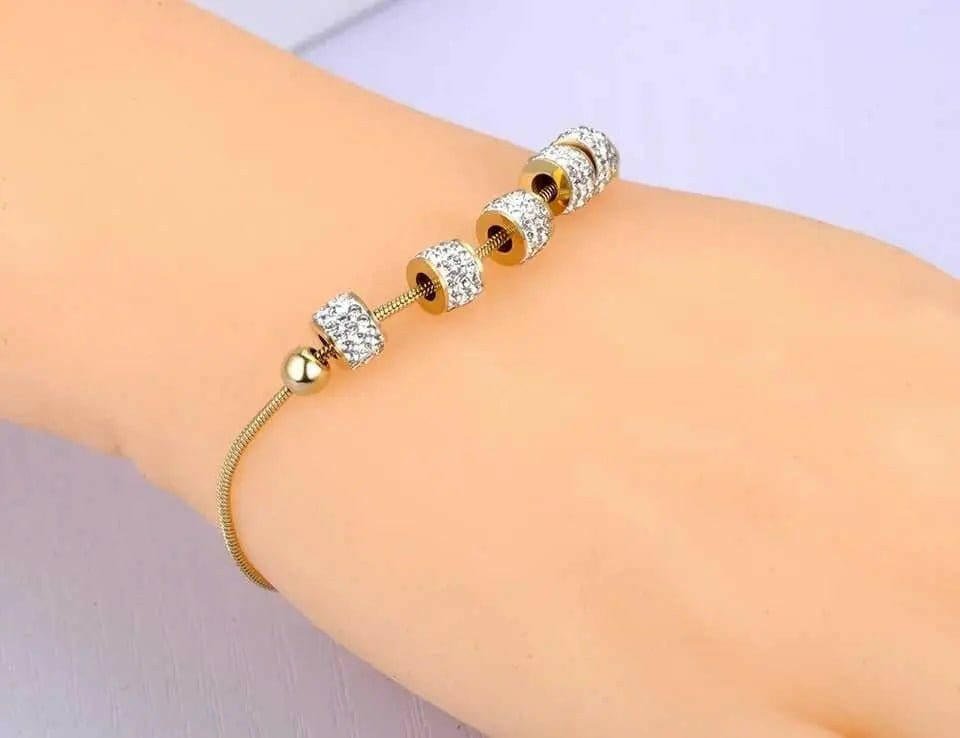 Gold Plated Stainless Steel 5 Cz Bead Bracelet - Fidget Jewellery - Mindful Rings