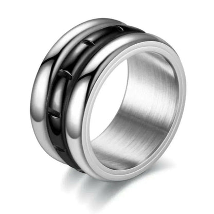 Mens Stainless Steel Gold and Black Spinner Ring - Rotatable Anti Stress Fidget Ring - Mindful Rings