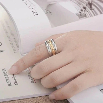 Mens Stainless Steel Gold and Black Spinner Ring - Rotatable Anti Stress Fidget Ring - Mindful Rings