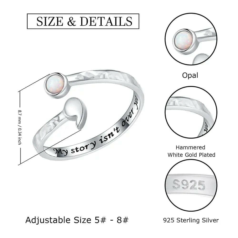 Mental Health Matters - Opal 925 Sterling Silver Semicolon "My Story Isnt Over Yet" Engraving - Mindful Rings