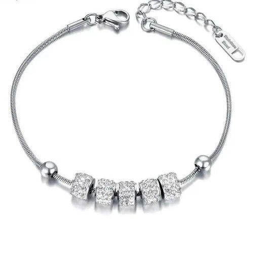 Stainless Steel 5 Cz Bead Bracelet - Anxiety Relief Jewellery - Mindful Rings