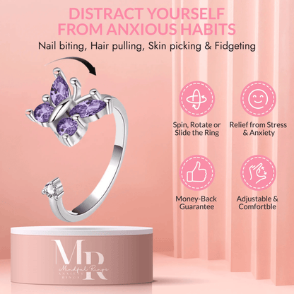 The Awakened Collection Mindful Rings - Purple Butterfly Fidget Spinner Ring - Mindful Rings