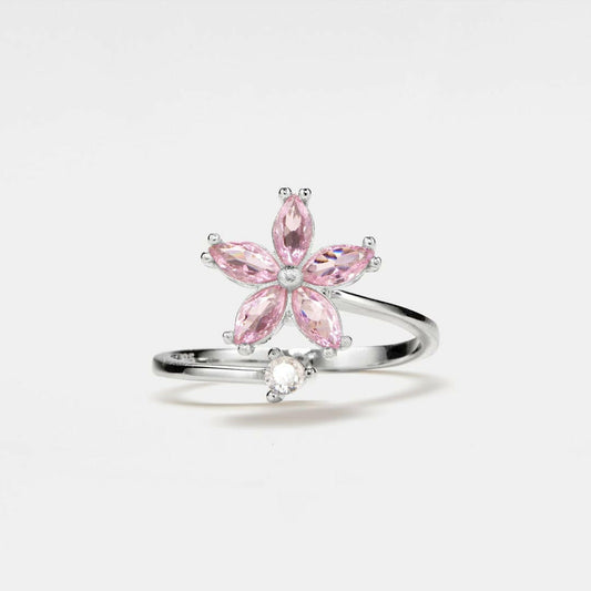 The Breath Collection Mindful Rings .925 Sterling Silver - Pink Flower Fidget Spinner Ring - Mindful Rings
