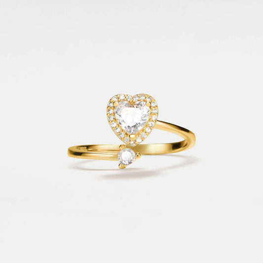 The Love - Centered Collection Mindful Rings - Gold Plated Clear Heart Gemmed Fidget Spinner Ring - Mindful Rings