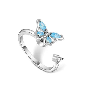 The Wellbeing Collection - .925 Sterling Silver Blue Butterfly Fidget Spinner Ring - Mindful Rings